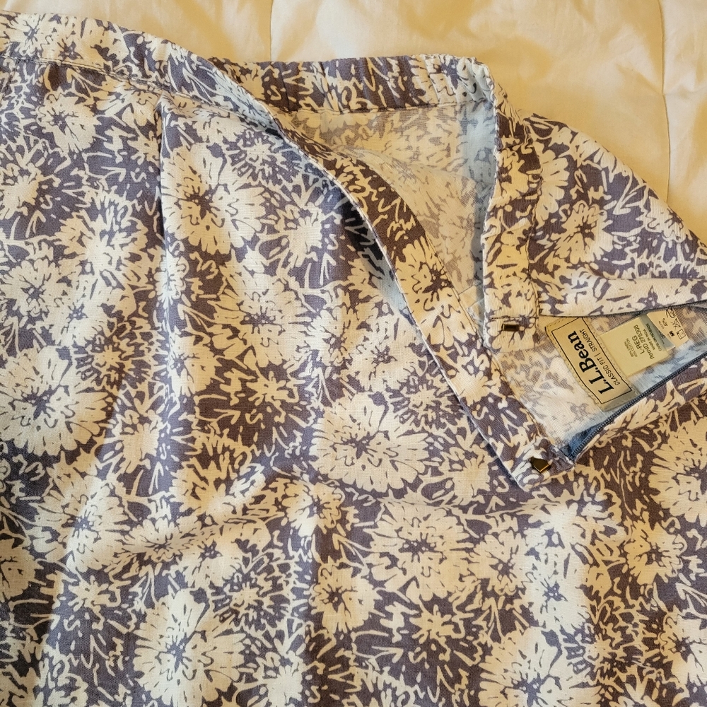 L.L Bean womans classic fit A-line linen & cotton blend floral skirt size large - Picture 10 of 14
